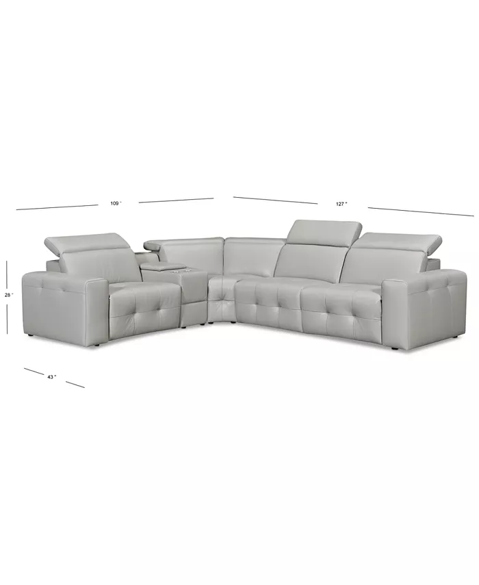 Furniture CLOSEOUT! Haigan 5-Pc. Leather L Shape Sectional Sofa with 3 Power Recliners