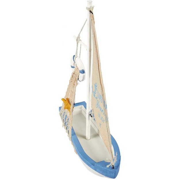 Juvale Enjoy It Wooden Sailboat Model With Flag Net Starfish And Floating Tube For Nautical Home And Bathroom Boat Decor Shelf 13x8x3 In