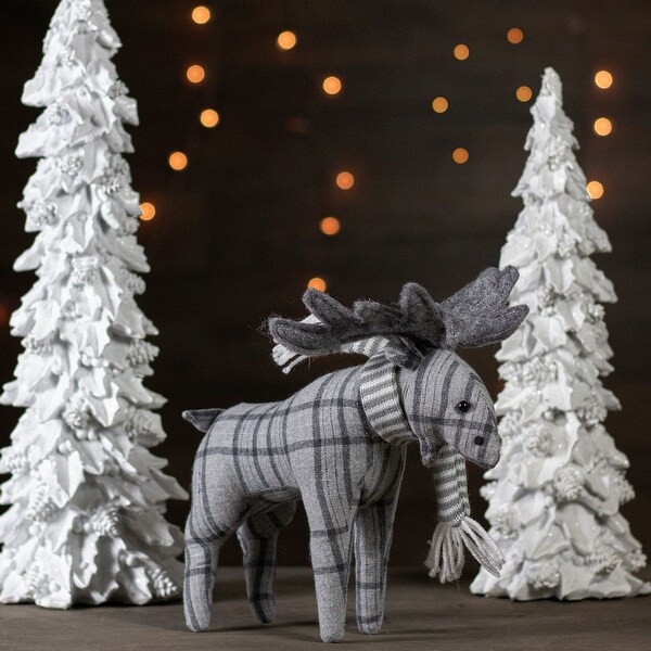 Checkered Moose with Striped Scarf Christmas Figure