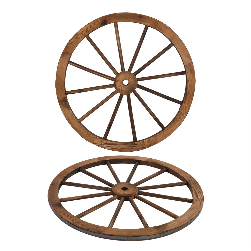 2pcs 30/24 Inch Old Western Style Garden Art Wall Decor Wooden Wagon Wheel