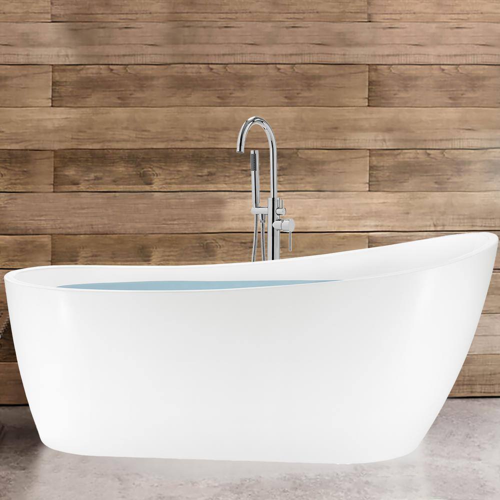 Golden Vantage Freestanding 59.1 in. Fiberglass Flatbottom Modern Stand Alone Non-Whirlpool Bathtub in Glossy White BTKW23