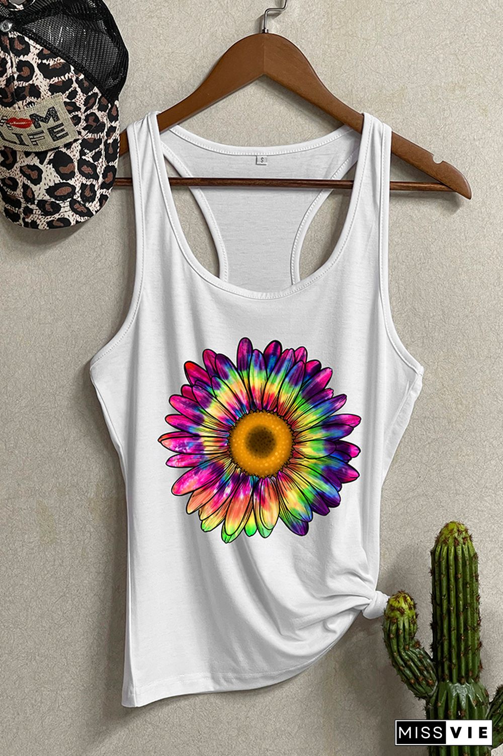 Tie Dye Sunflower Sleeveless Tank Top Wholesale