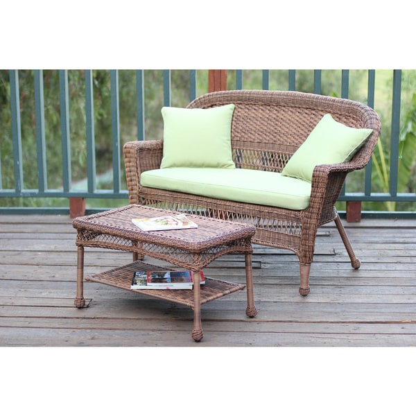 Honey Wicker Loveseat and Coffee Table Set