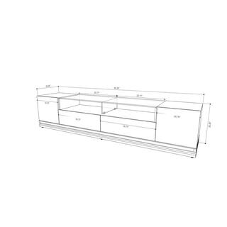 Manhattan Comfort Vanderbilt 85 in. White Gloss Wood TV Stand with 2 Drawer Fits TVs Up to 70 in. with Shelves 17552