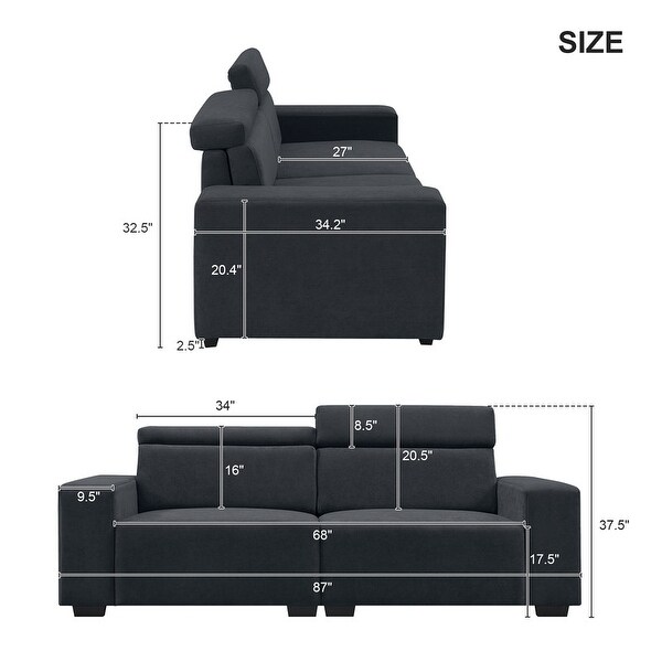 2-Seater Sectional Sofa Couch with Multi-Angle Adjustable Headrest， Spacious and Comfortable Velvet Loveseat for Living Room