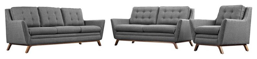 Modway Beguile Upholstered Fabric and Wood Living Room Set in Gray (Set of 3)   Midcentury   Living Room Furniture Sets   by Homesquare  Houzz