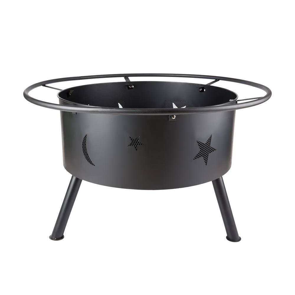 Tidoin 32 in. Outdoor Metal Burning Wood Black Fire Pit with Cover and Poker HS-YDYL-32D