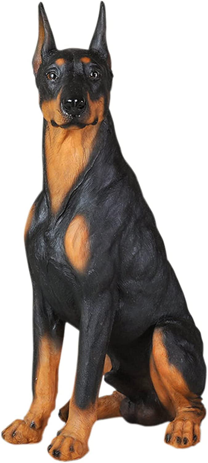 ZXM  Garden Ornaments, Realistic Doberman Dog Statue, Animal Memorial Figurines, Resin Sculpture Waterproof, Decorated in Outdoor Home Courtyard Grass,Sitting