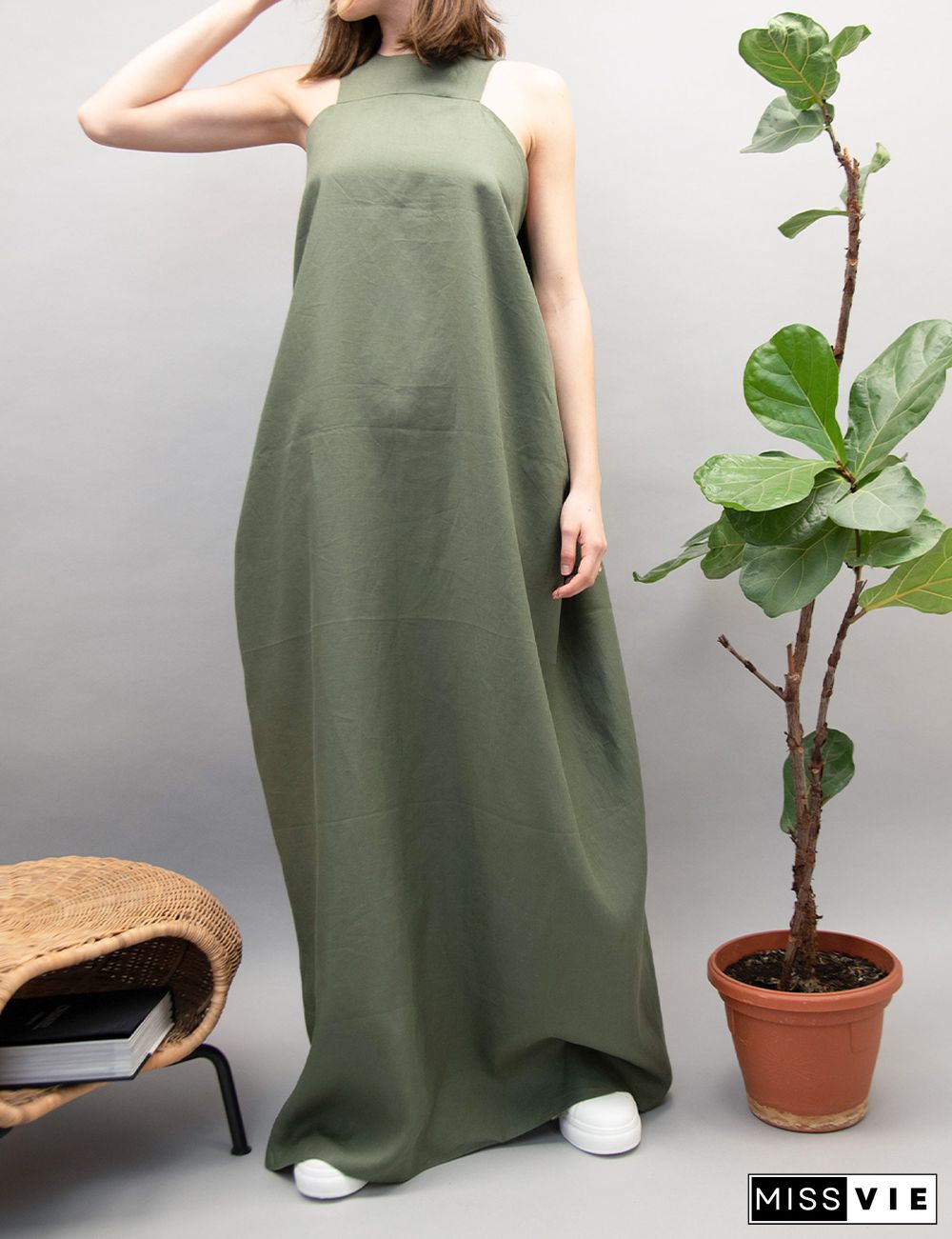 Casual Green Kaftan Dress