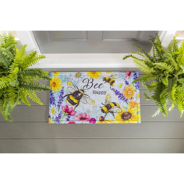 Evergreen Bright Flowers And Bumblebees Embossed Floor Mat 30x18 In Fade And Weather Resistant Outdoor Floor Mat