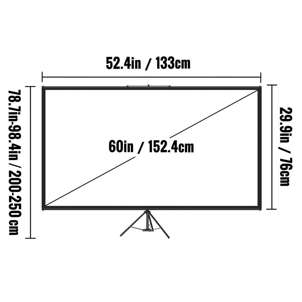 VEVOR 60 in. Tripod Projector Screen with Stand 16:9 4K HD Projection Screen Wrinkle-Free Height Adjustable Portable Screen TYPMDZCY60169TJZJV0