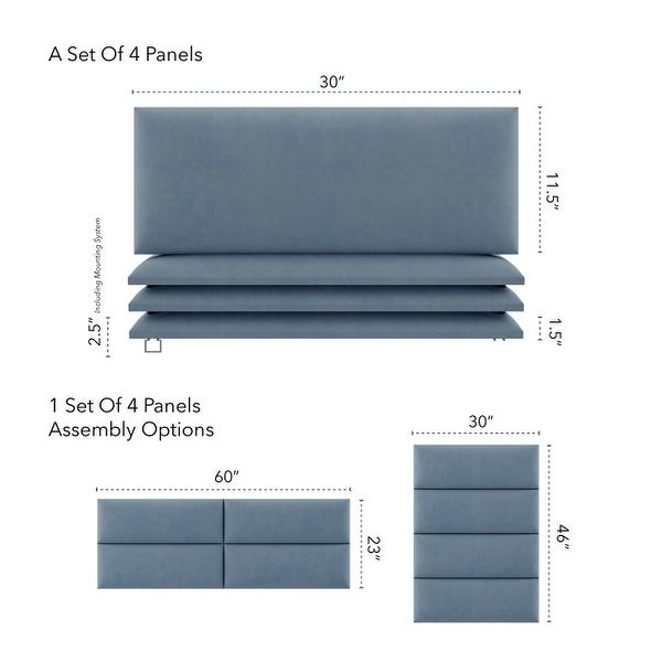 Vant Upholstered Headboards - Ocean Blue - 30 Inch - Set of 4 panels - - 12246084