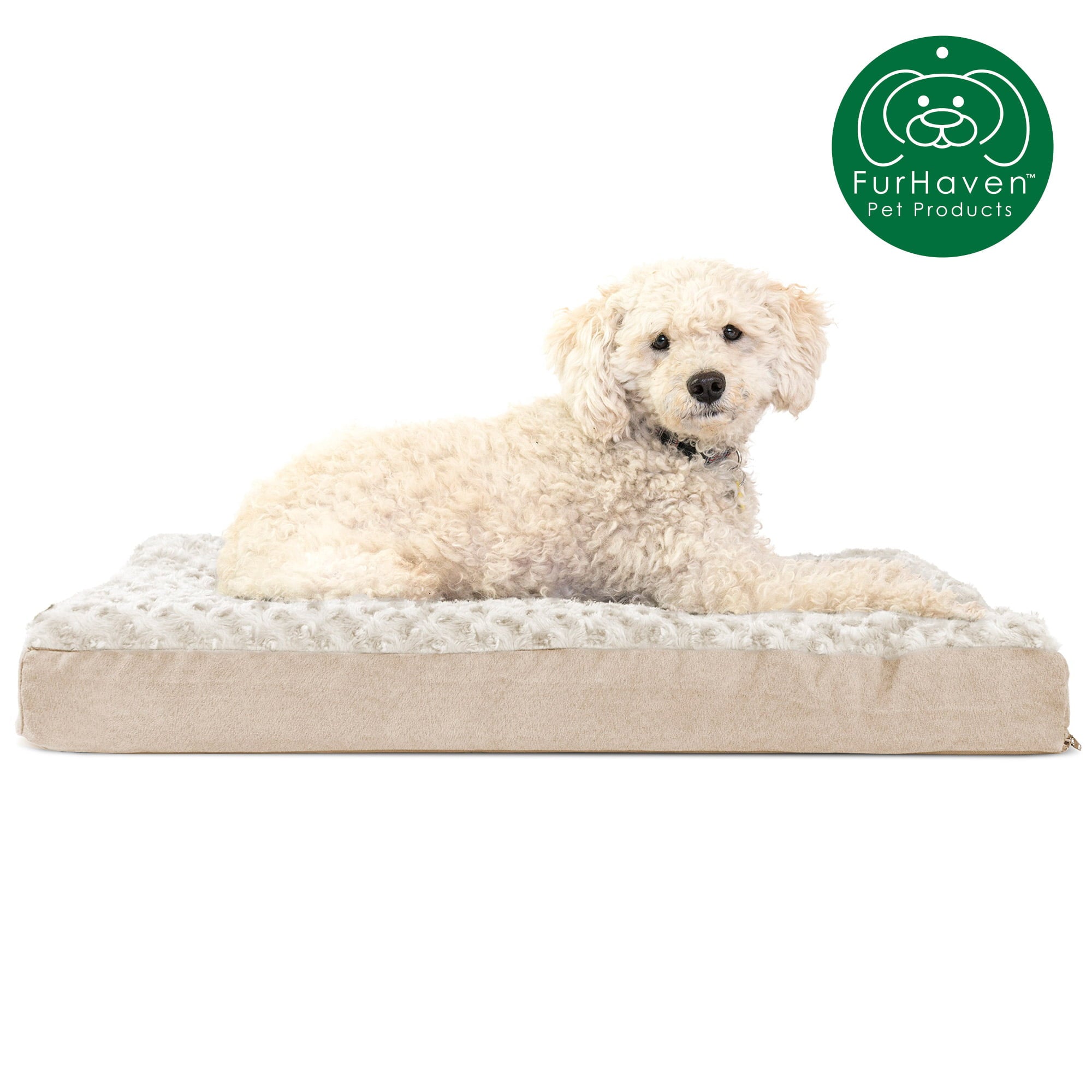 FurHaven Pet Products | Deluxe Orthopedic Ultra Plush Mattress Pet Bed for Dogs & Cats, Cream, Medium