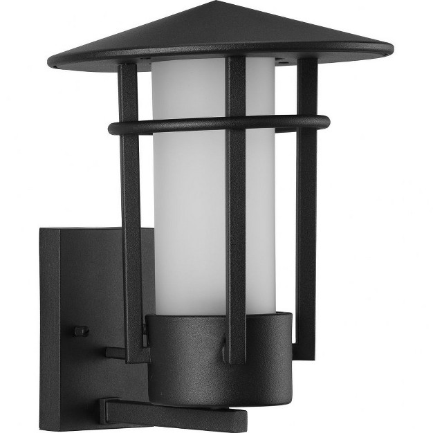 Progress Lighting Exton 1 light Textured Black Outdoor Wall Lantern With Etched Glass Shade