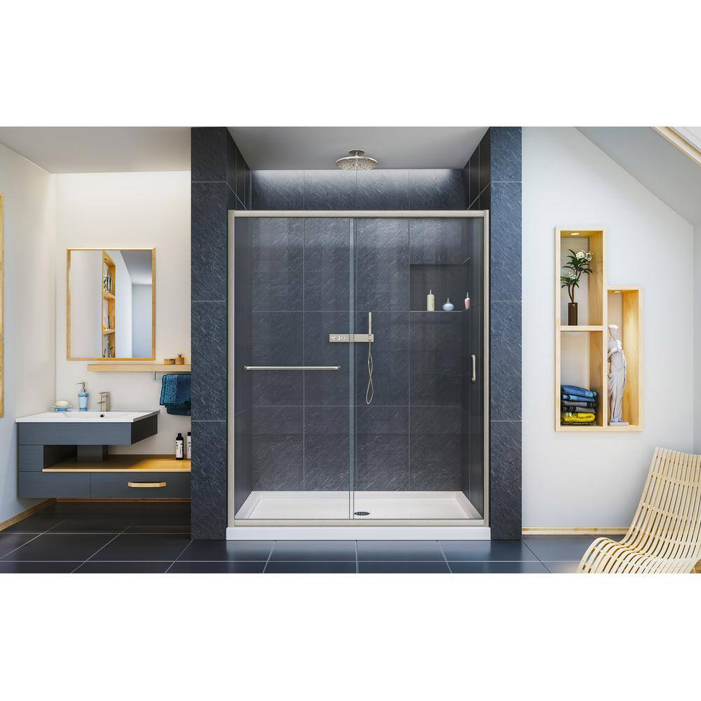 DreamLine Infinity-Z 56 to 60 in. x 72 in. Semi-Frameless Sliding Shower Door in Brushed Nickel SHDR-0960720-04