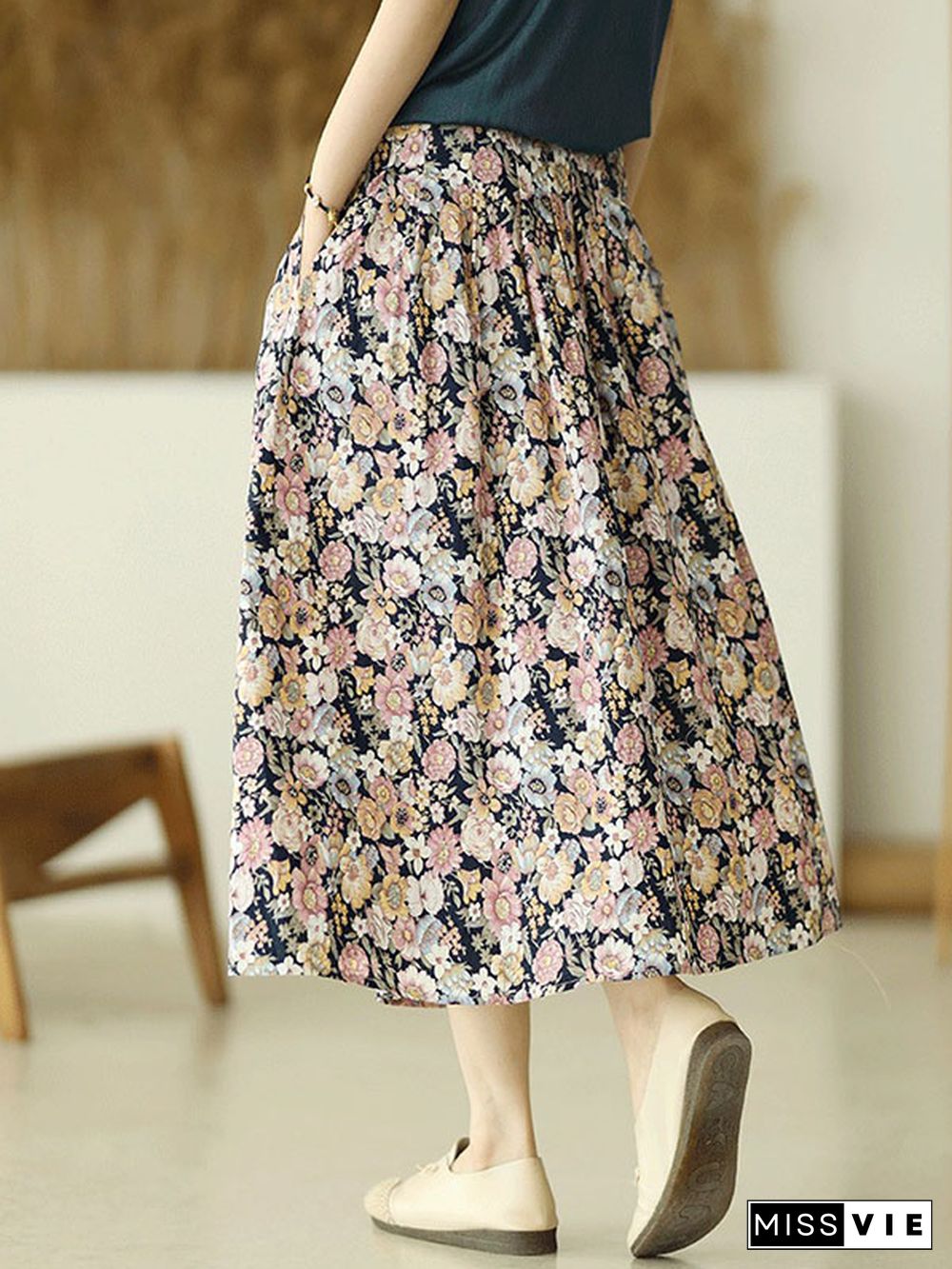 Original Floral Cotton-Blend A-Line Skirt