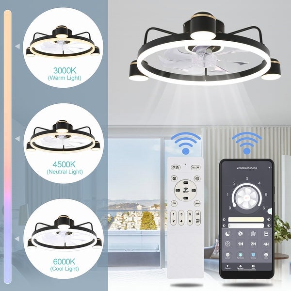 Oaks Aura 28in. LED Starry Night Smart App Control Low Profile Ceiling Fan Flush Mount Dimmable Lighting Shopping - The Best Deals on Ceiling Fans | 40786725