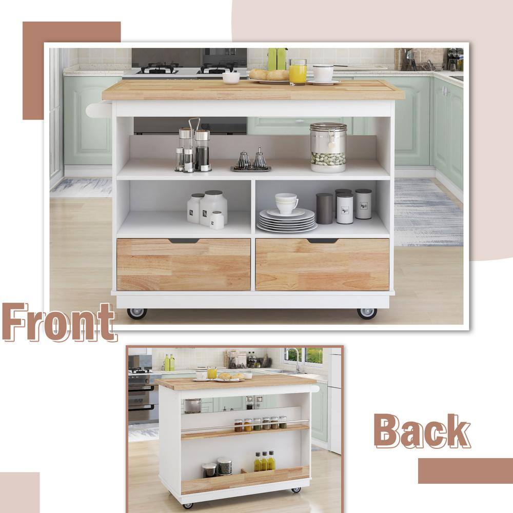 White Wooden Kitchen Island With Two Drawers CUU5001AAW