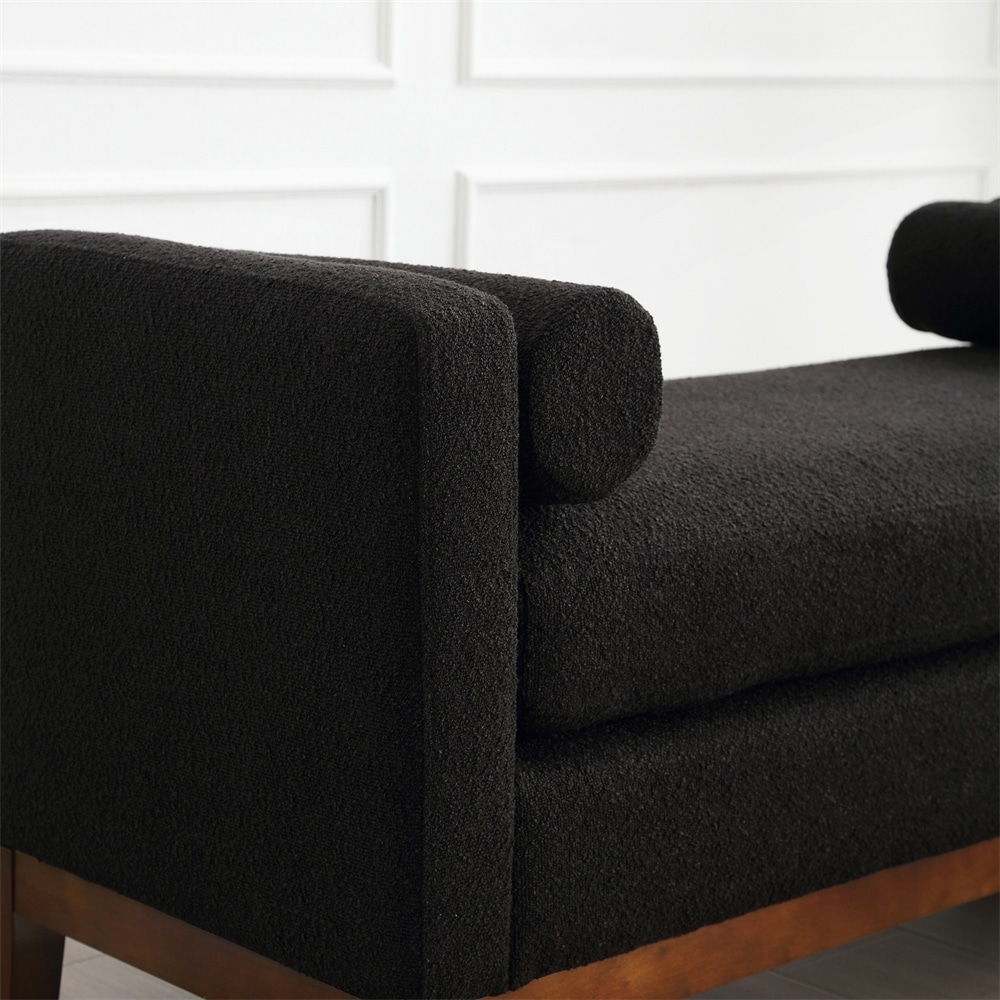 Elegant Upholstered Bench Ottoman with Wood Legs   Bolster Pillows