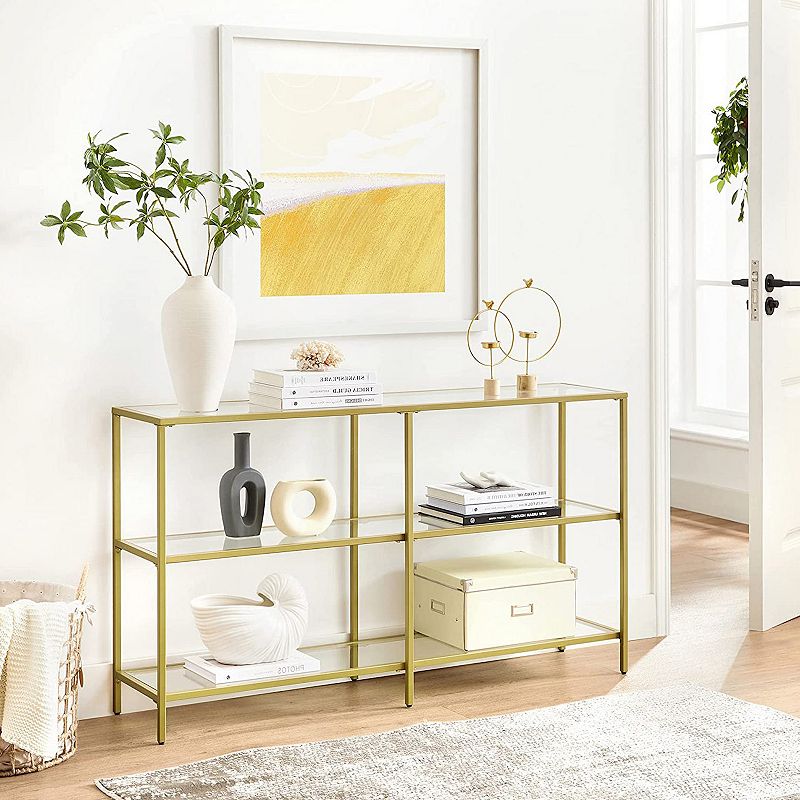 Console Sofa Table With 3 Shelves， Metal Frame