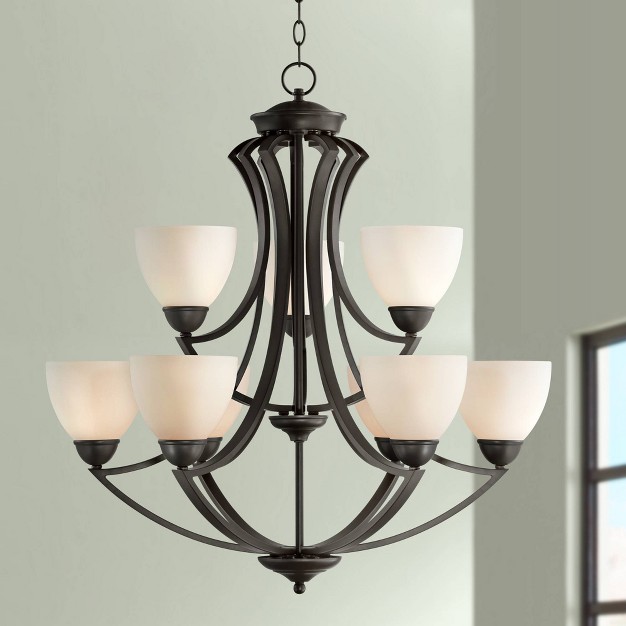 Wide Industrial Tiered White Glass Shade 9 light Fixture For Dining Room House Kitchen Island