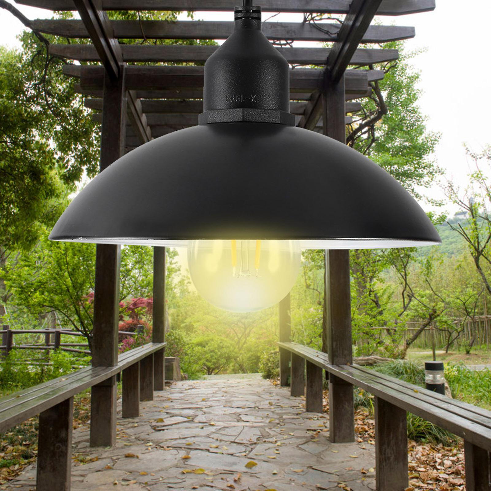 Metal Shade Solar Powered Pendant Light E27 Bulb Outdoor Hanging Shed Lamp for Home Garden