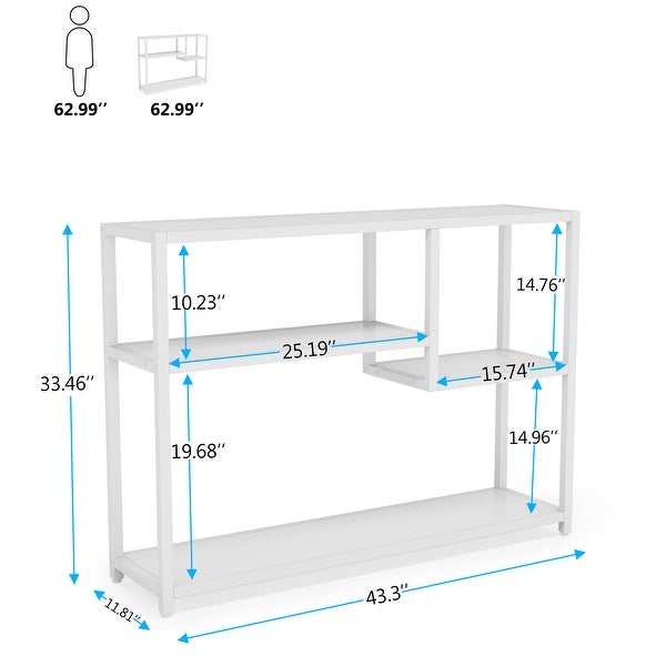 Console Table， 43 Inch Small White Entryway table with Storage Shelves