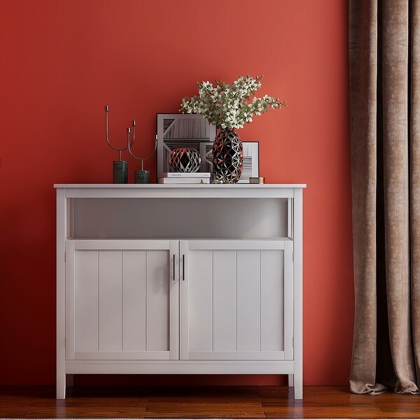 Wood Sideboard Storage Cabinet with Open Storage Shelf， Adjustable Shelf and Metal Handles