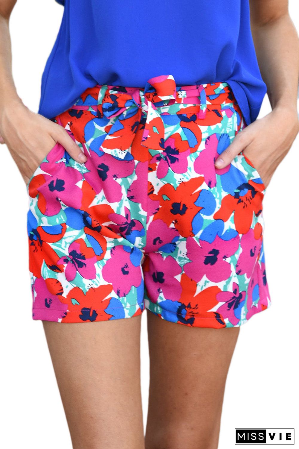 Floral Print Belted Shorts