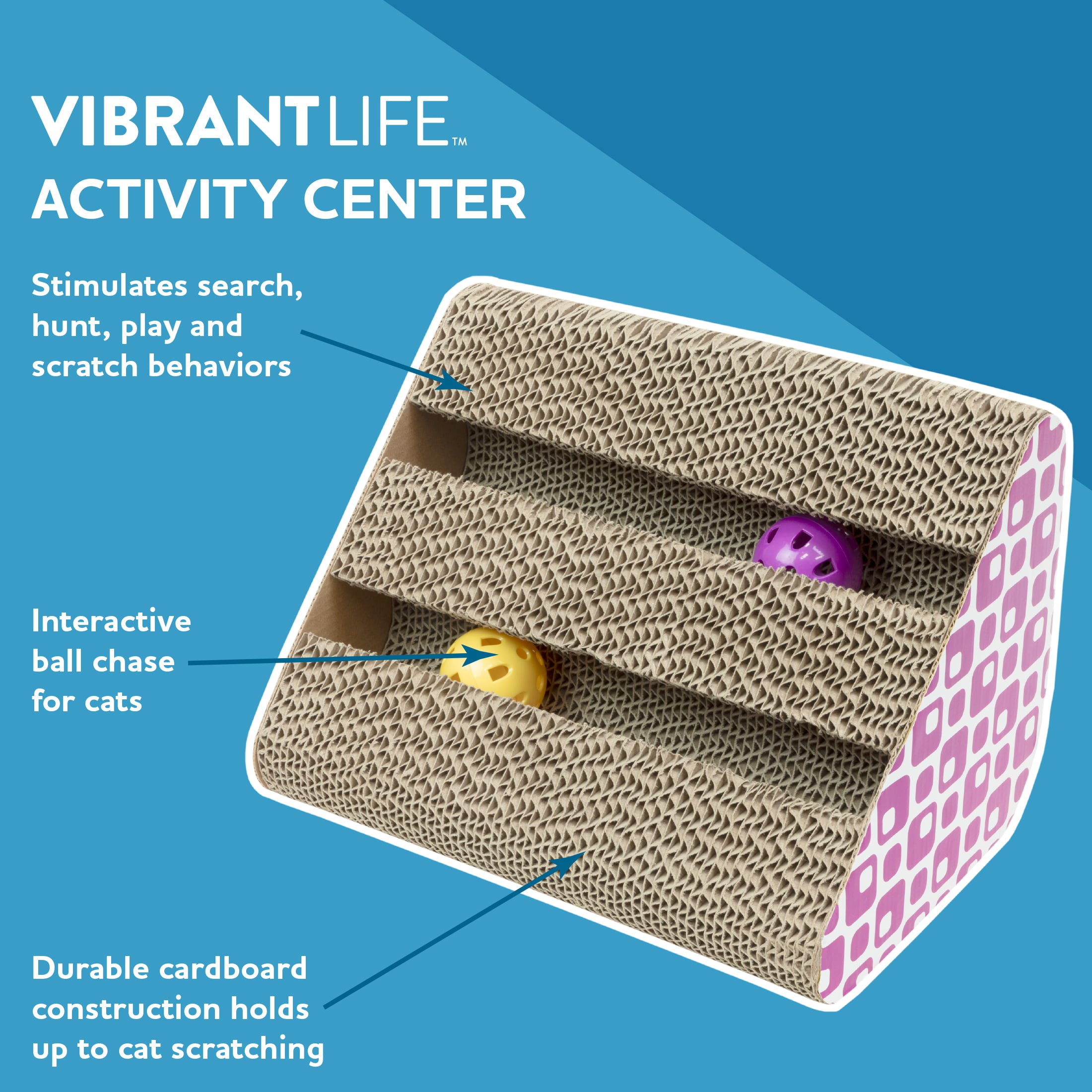 Vibrant Life 3-Sided Activity Center Cat Scratcher