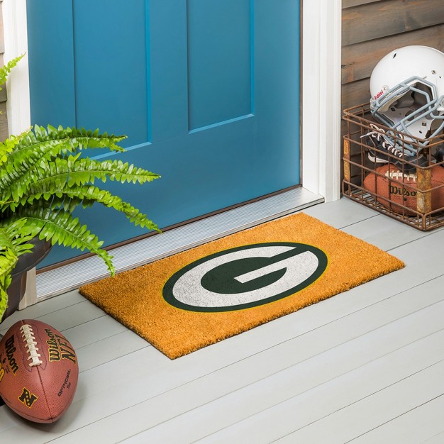 Evergreennflgreen Bay Packers Logo Natural Coir 28 X 16 Inches Indoor Outdoor Doormat