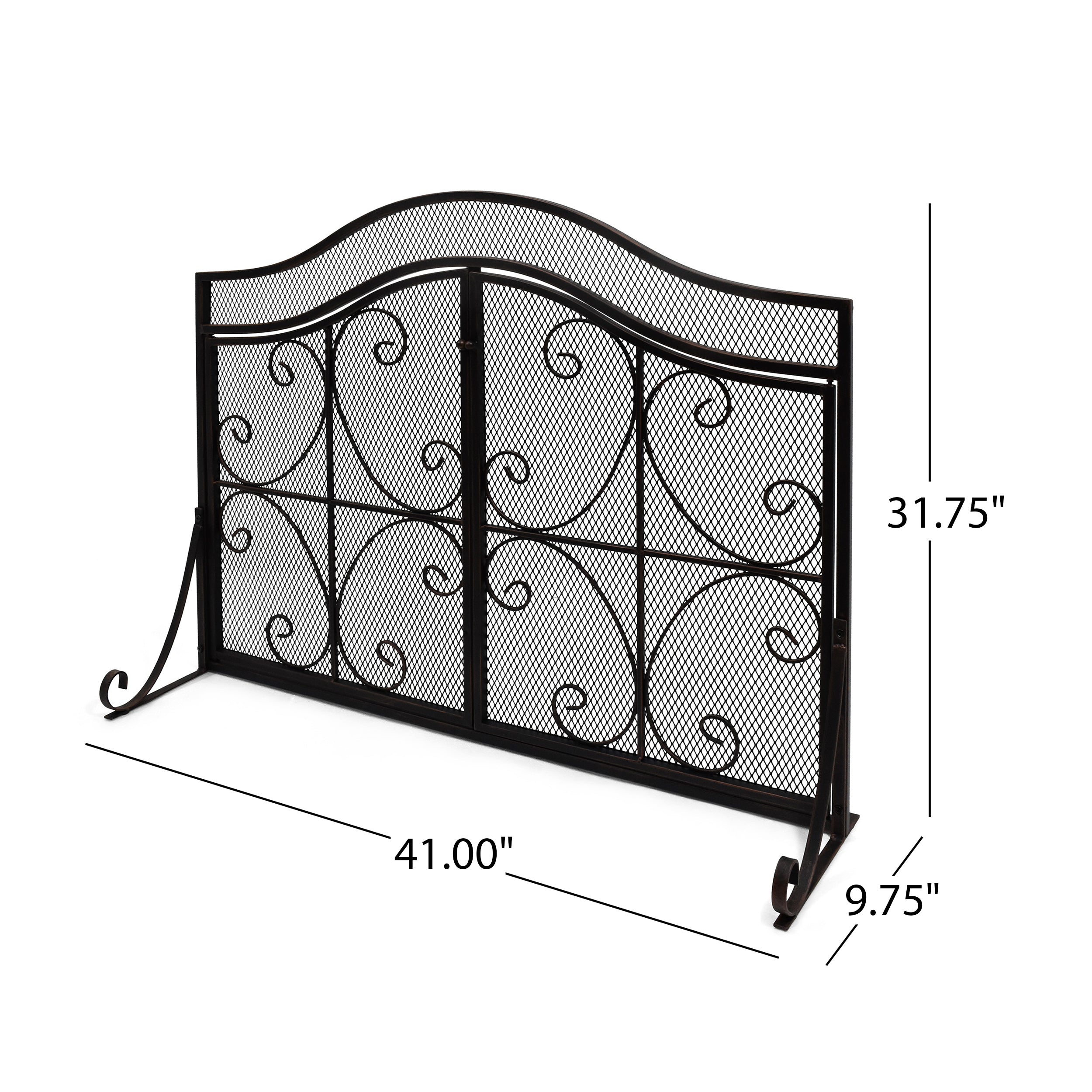 Gary Modern Three Panel Iron Firescreen with Door