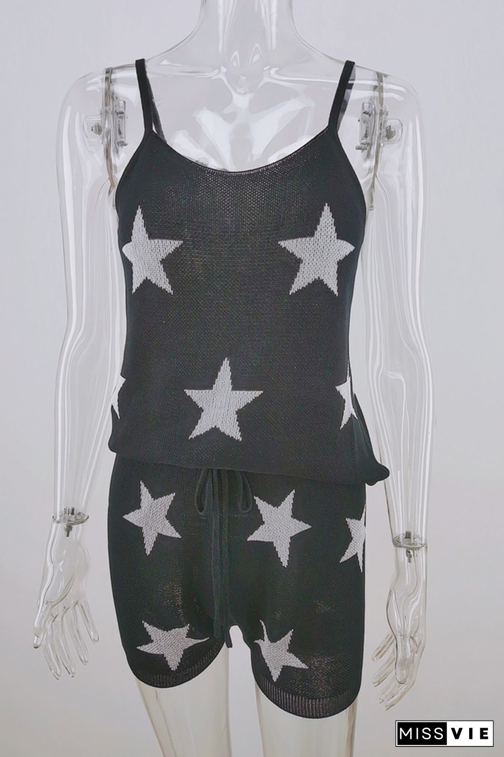 Star Print Pullover Tank Top Drawstring Shorts 2PCS Set Wholesale