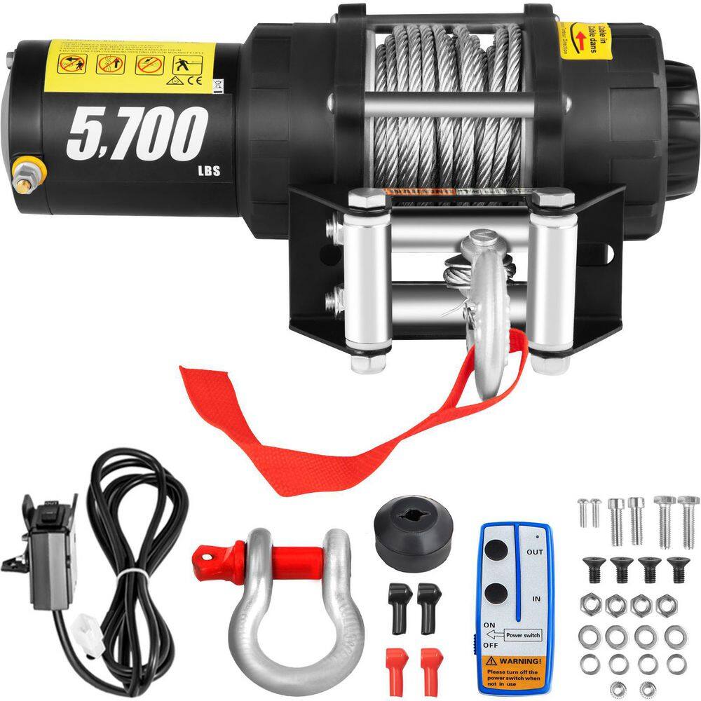 VEVOR Electric Winch 5700 lbs. CAP Truck Winch 42.6 ft. Steel Cable 12-Volt Winch for Towing Off Road SUV Truck Car Trailer DDJPBGSZL5500R0CSV9