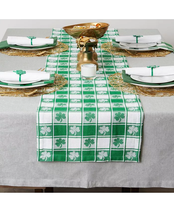 Design Imports Shamrock Woven Check Table Runner