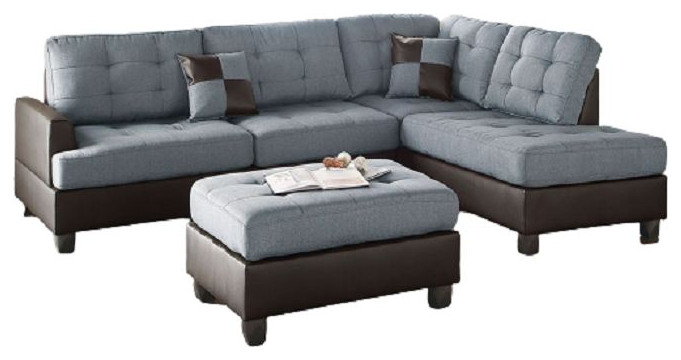 Kazan 3 Piece Contemporary Style Sectional Sofa Set With Matching Ottoman   Contemporary   Sectional Sofas   by Hollywood Decor  Houzz