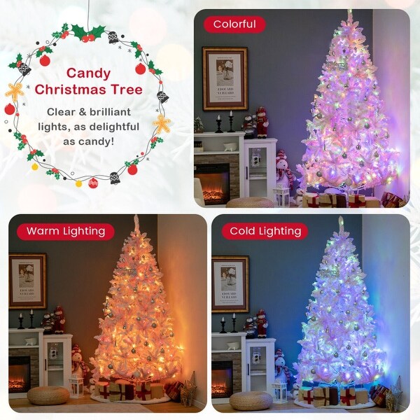 7 Feet Flocked Artificial Christmas Tree with 500 LED Lights and 1200 Branches