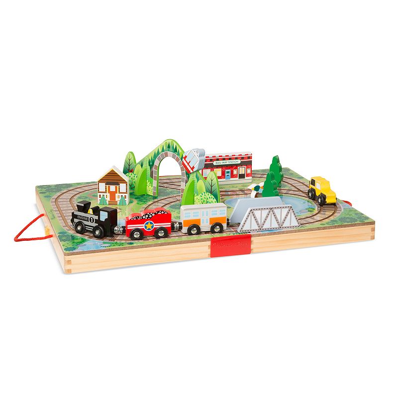 Melissa and Doug 17-Piece Wooden Take-Along Tabletop - Railroad