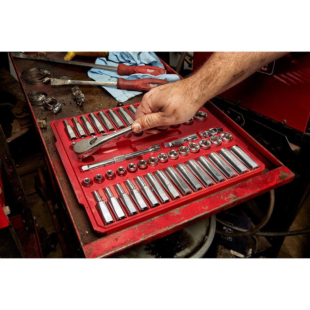 Milwaukee 3/8 in. Drive 56 pc. Ratchet & Socket Set - SAE & Metric 48-22-9008 from Milwaukee