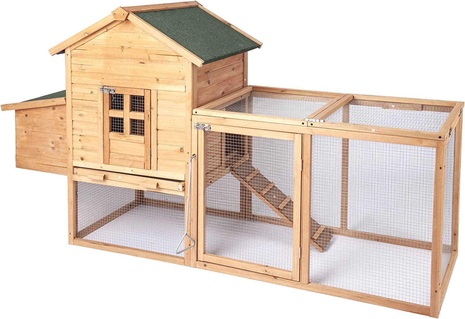 Grezone Chicken Coop Large Wooden Outdoor Hutch Hen Cage with Ventilation Castle Door Play House Nesting Boxes with Cover