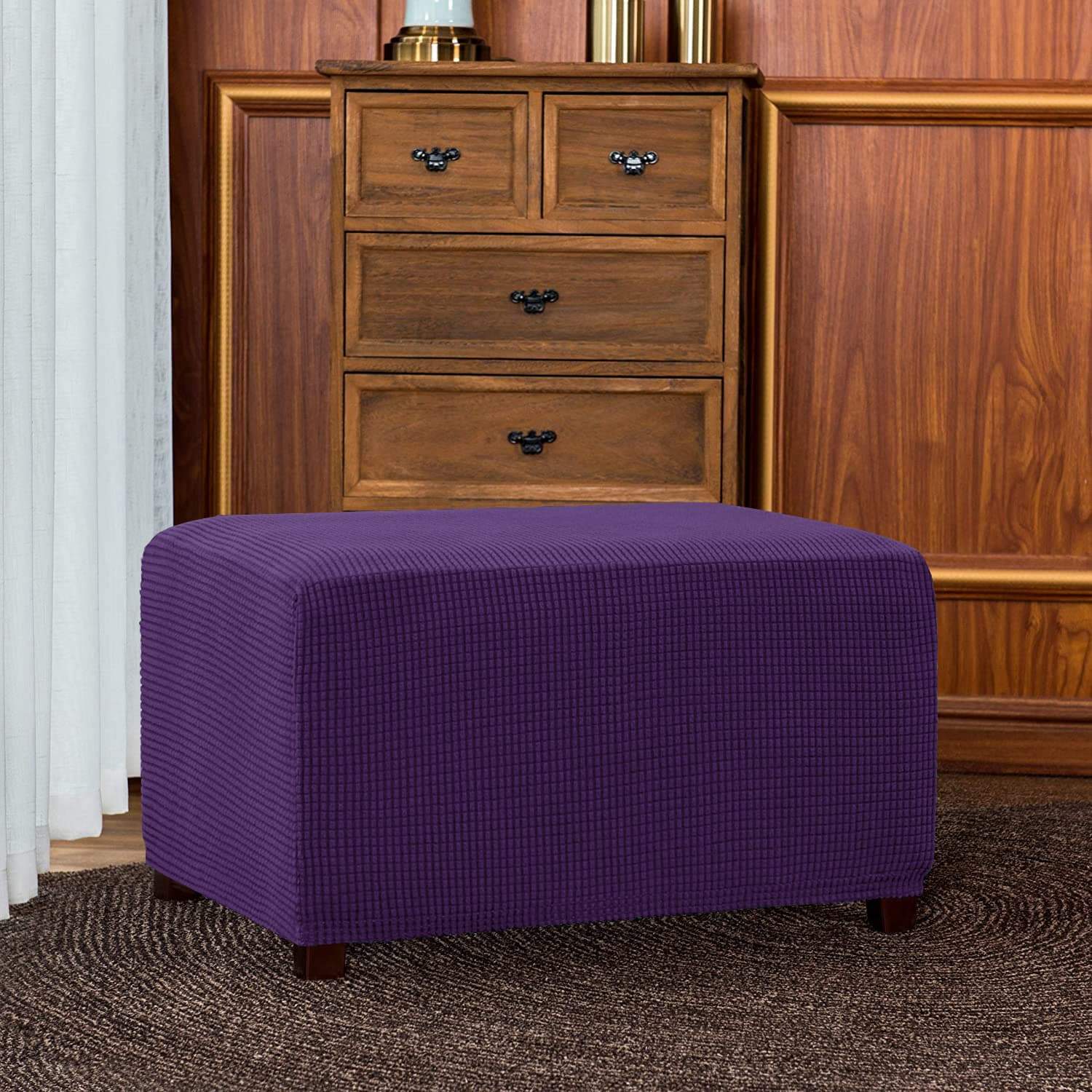 Subrtex Stretch Textured Grid Oversized Ottoman Slipcover, Violet