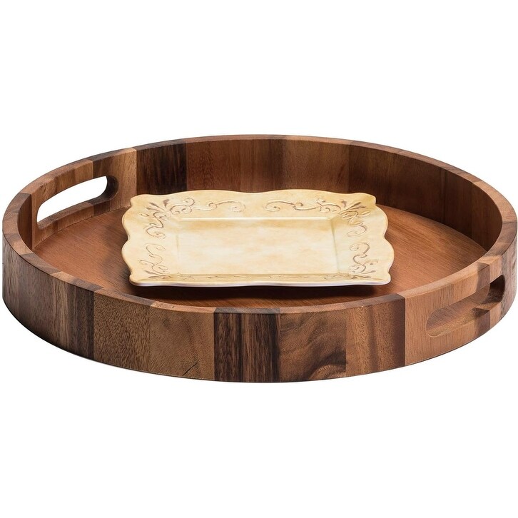 Kalmar Home Acacia Wood Round Serving Tray Charcuterie Board