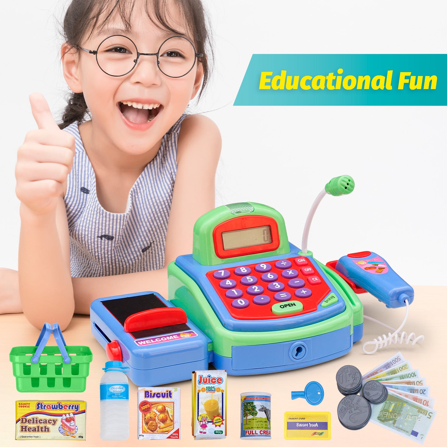 Durable Pretend Play Electronic Cash Register Toy for Kids | Educational Toys Gifts Toddlers with Realistic Actions and Sounds