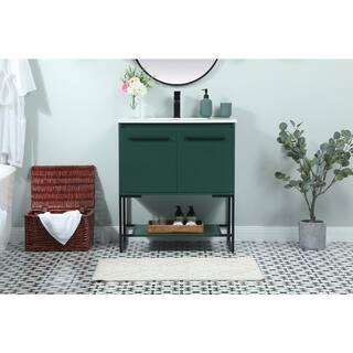 Simply Living 30 in. Single Bathroom Vanity in Green with Quartz Vanity Top in Ivory White SL127590MGN