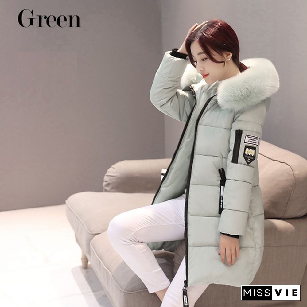 Women's Fashion Winter Long Coat Parka Jacket Winter Warm Down Coat Puffer Fur Collar Jacket Outerwear