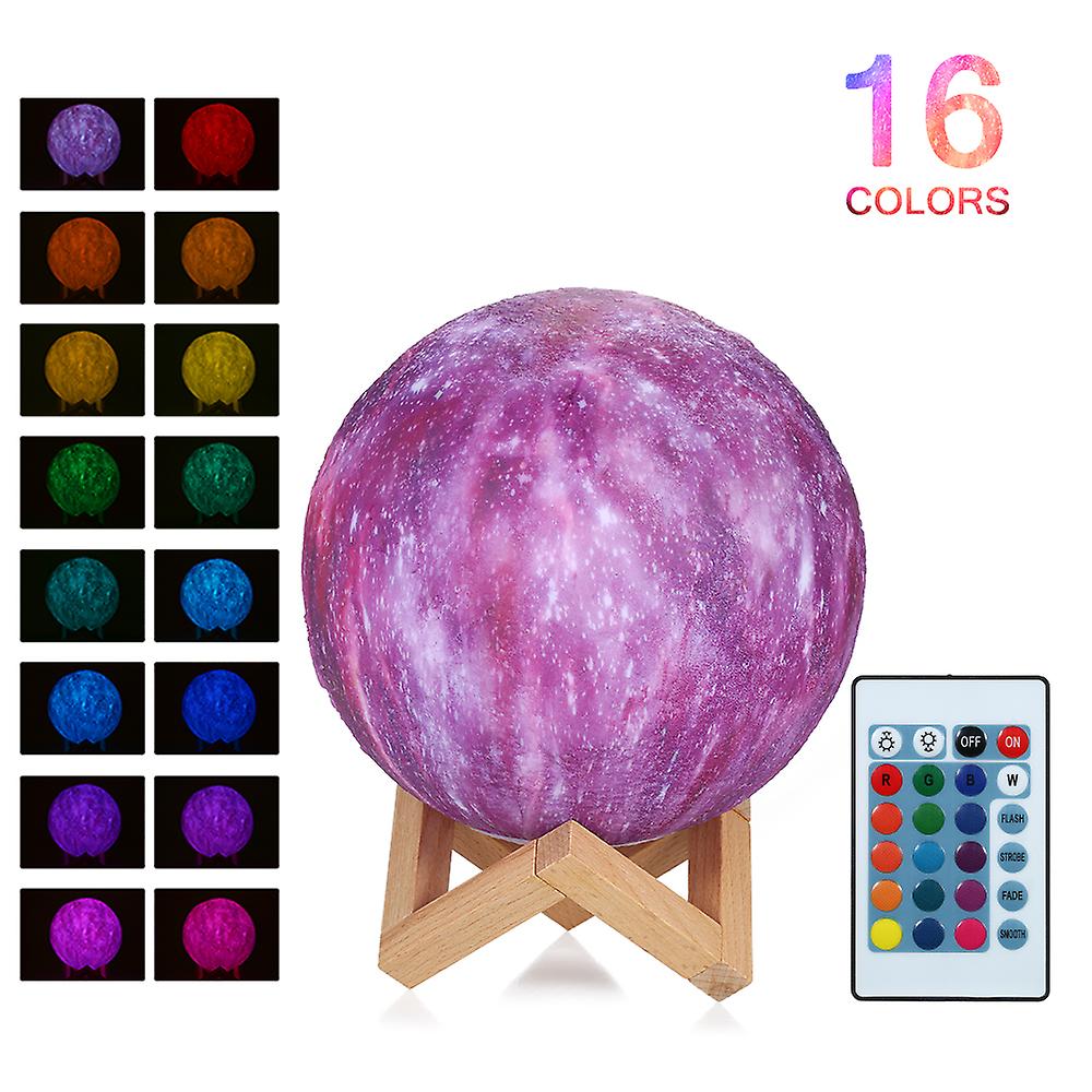 12cm Diameter 3d Printing Touch Moon Light Usb Rechargeable Remote Control 16-color Dimmable Luna Night Lamp Bedroom Decor With Wooden Stand No.259007