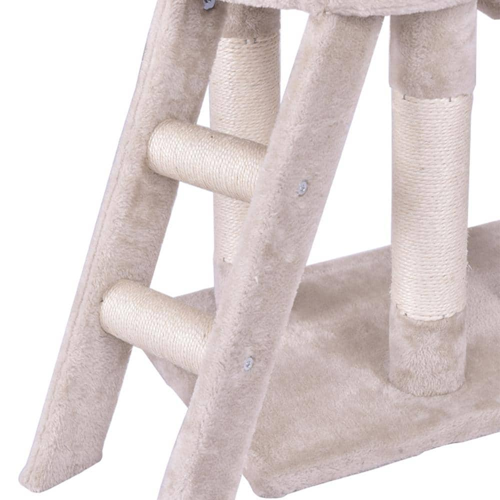 WELLFOR Beige Cat Trees and Scratch Posts Furniture Cover Kitten Climbing Tower Cat Condo with Sisal-Covered Posts and Ladder PS-HWY-7389BE