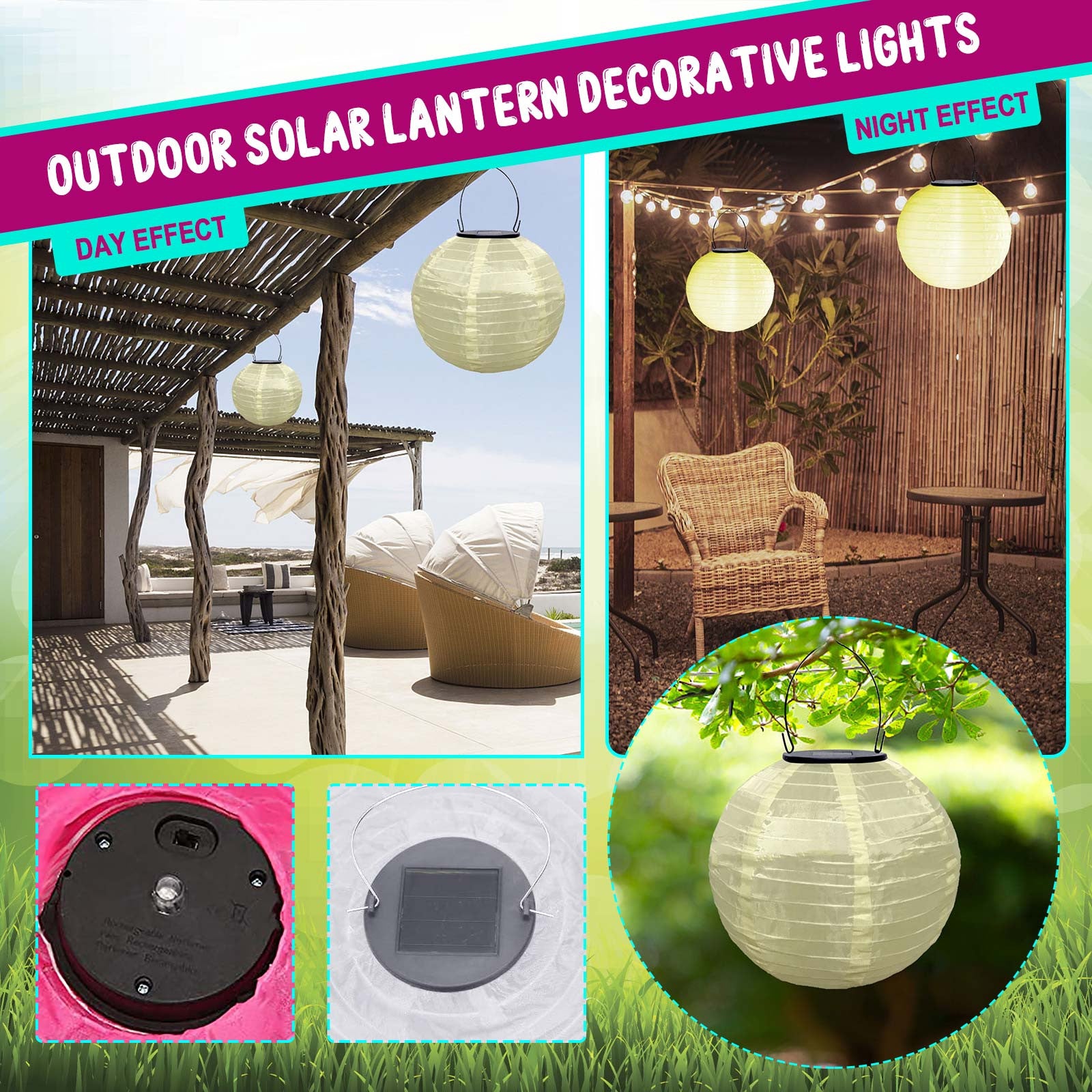 Sehao Solar Lanterns Are Used for Garden Decoration of Terraces Courtyards and Houses Beige Nylon Cloth