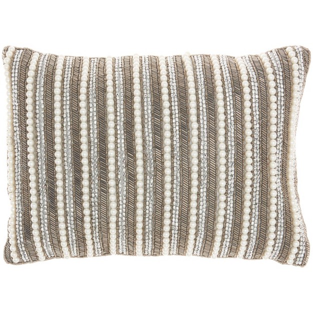 Luminescence Beaded Vertical Striped Lumbar Throw Pillow Pewter Mina Victory