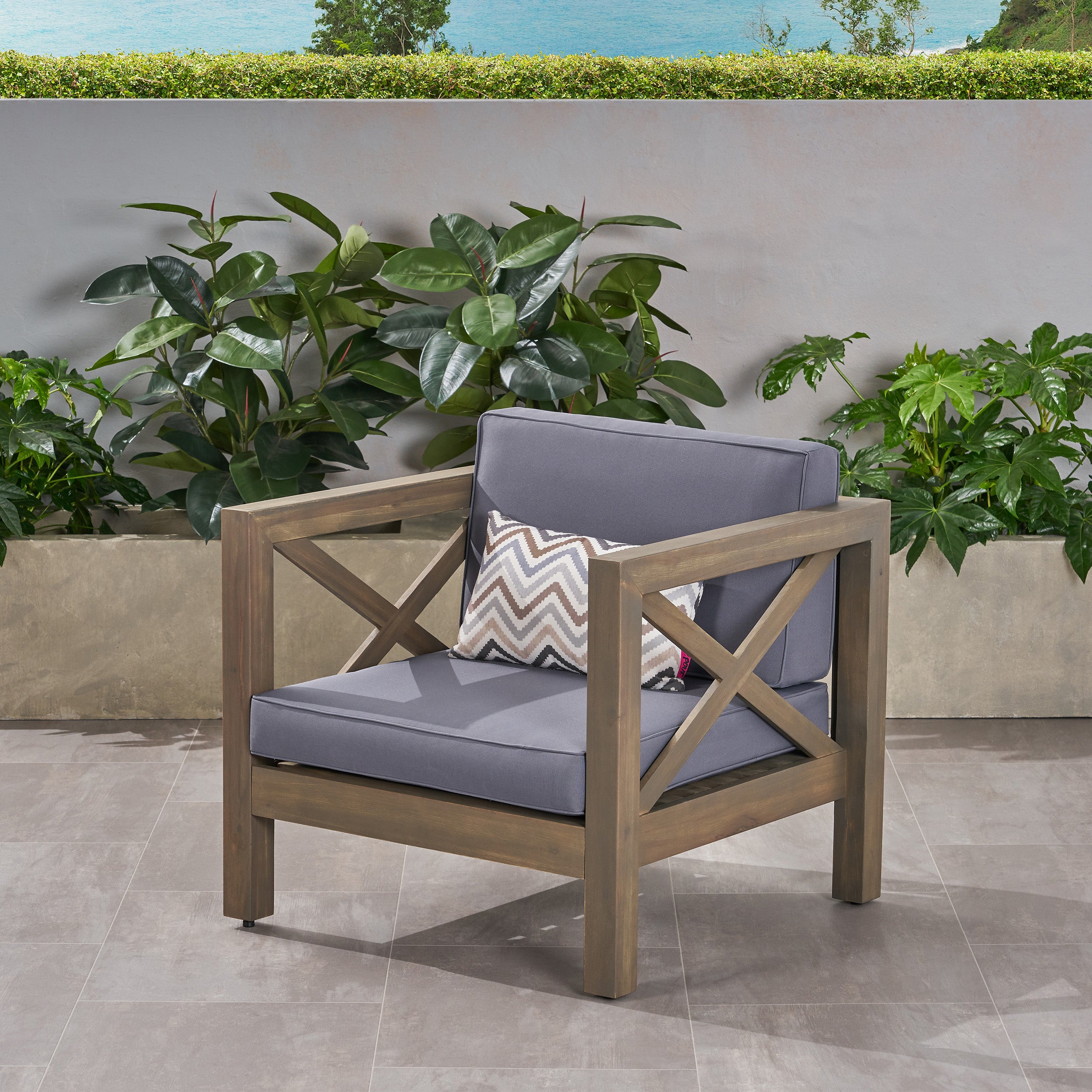 Indira Outdoor Acacia Wood Club Chair with Cushion